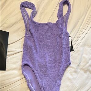 Hunza g purple seersucker swimsuit